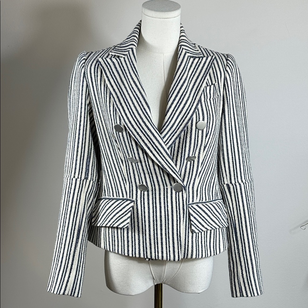 Adroit Atelier Womens Striped Tailored Blazer XS‎ Career Elevated Office Preppy